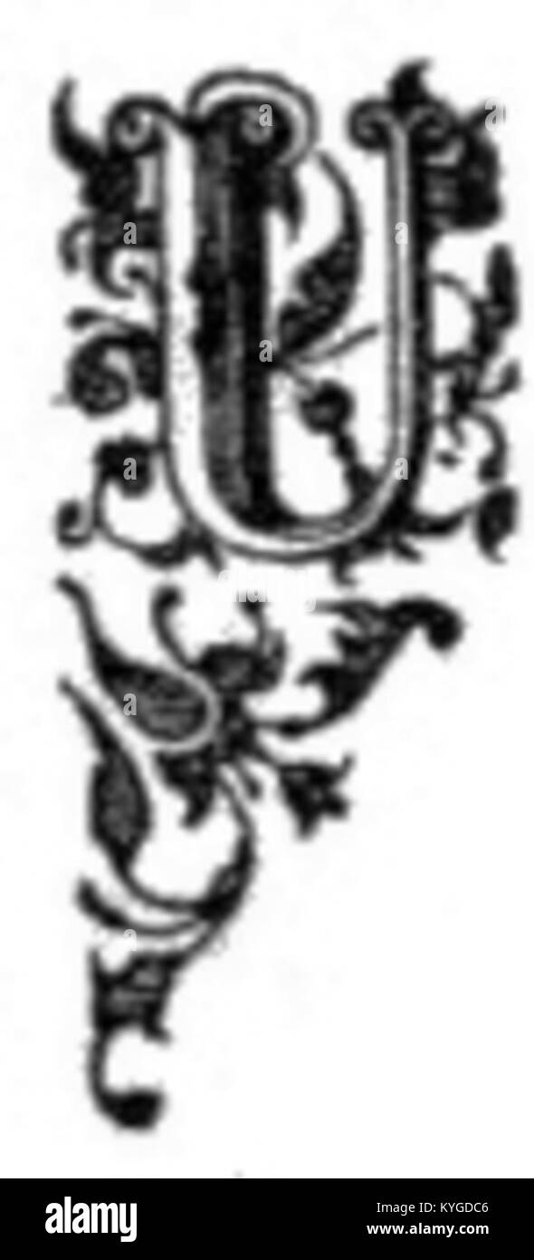 Lettre initiale U de 'Resztki życia' de Józef Ignacy Kraszewski, montrant la typographie décorative et le style d'illustration de livre. Banque D'Images