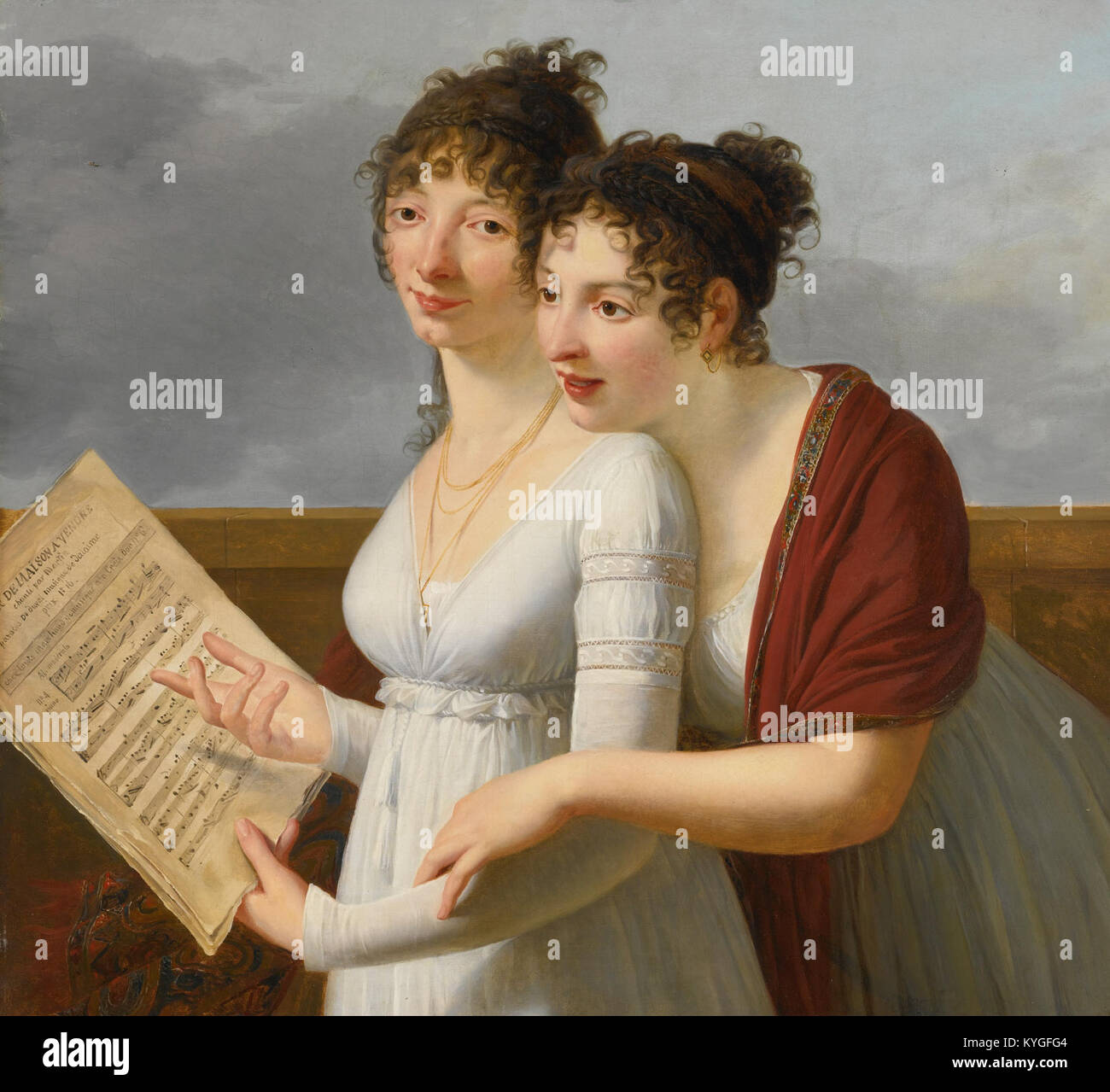 Une peinture à l'huile du début du XIXe siècle de Robert Jacques François Lefèvre représentant deux femmes élégamment habillées dans un style Empire. Le portrait illustre le portrait néoclassique français et la composition raffinée. Banque D'Images