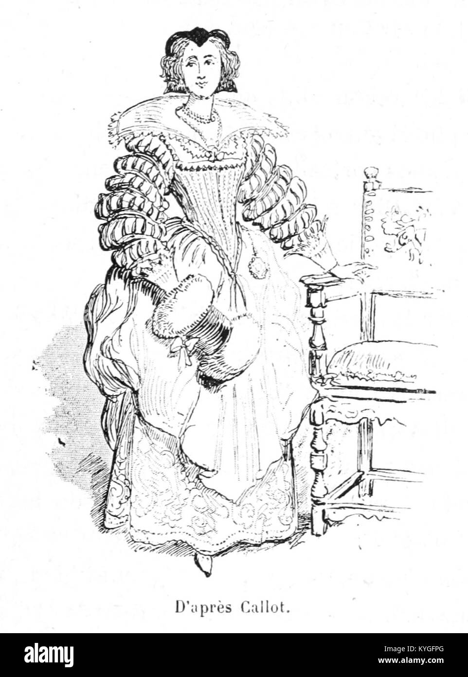 Illustration de *Mesdames nos aïeules* d'Albert Robida, publiée en 1891, mettant en valeur la mode et l'élégance féminines à travers l'histoire. Banque D'Images