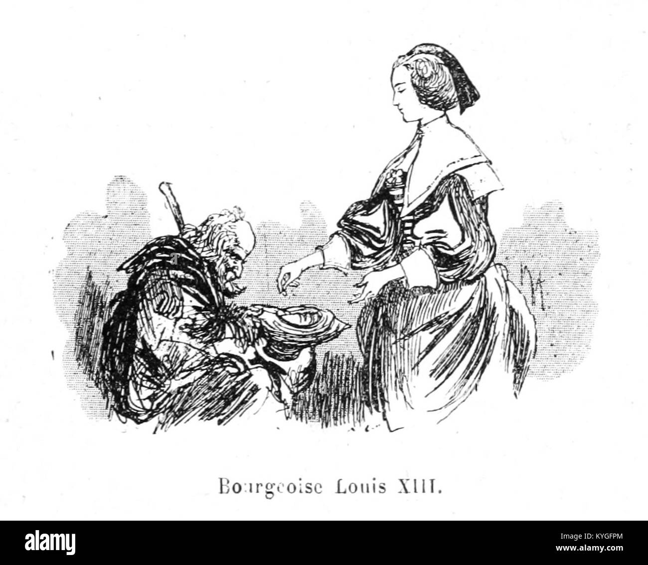 Une illustration du XIXe siècle par Albert Robida représentant des femmes à la mode des dix derniers siècles, mettant en valeur l'élégance historique et les tendances de la mode. Banque D'Images