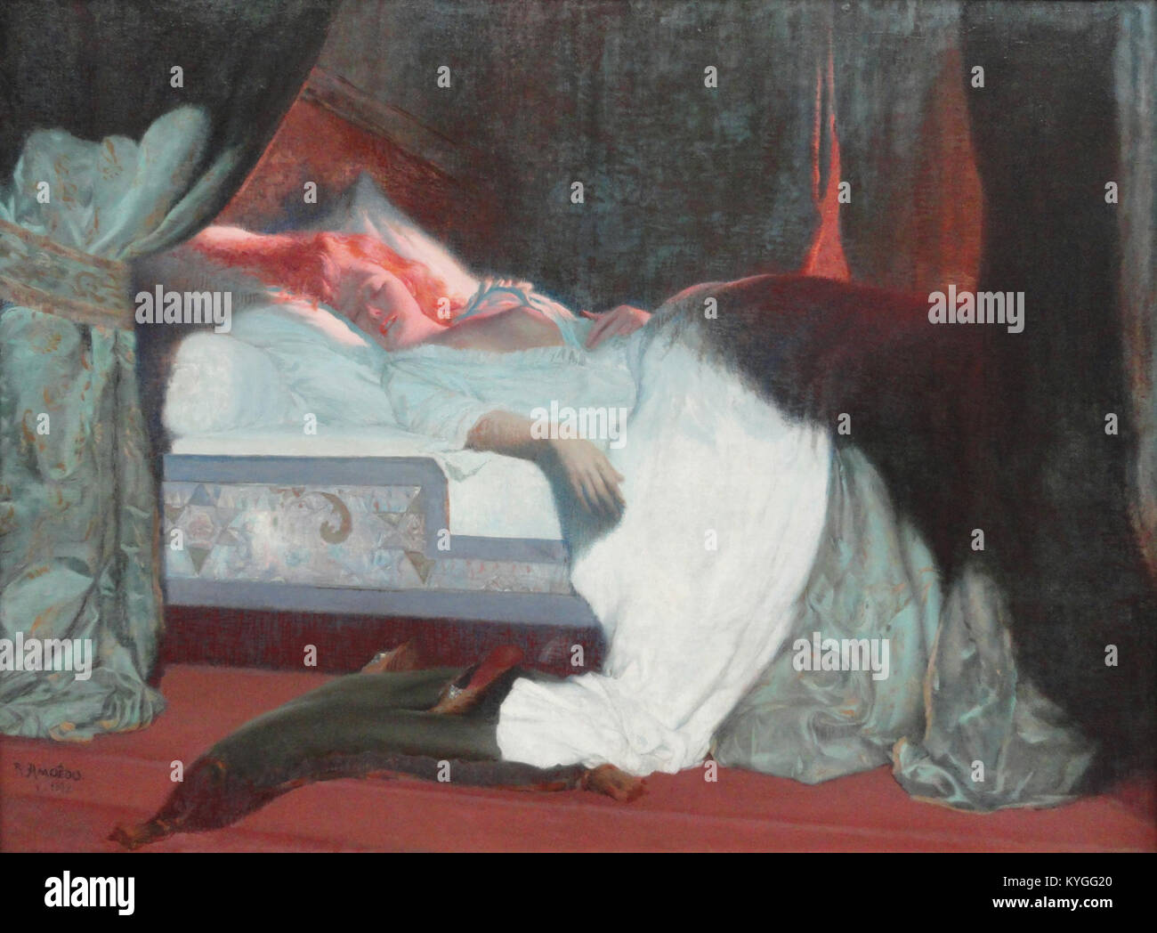 'Desdémona' de Rodolfo Amoedo, une peinture représentant le personnage tragique de 'Othello' de Shakespeare, mettant en valeur l'intensité émotionnelle et les influences classiques à la fin du XIXe siècle Banque D'Images