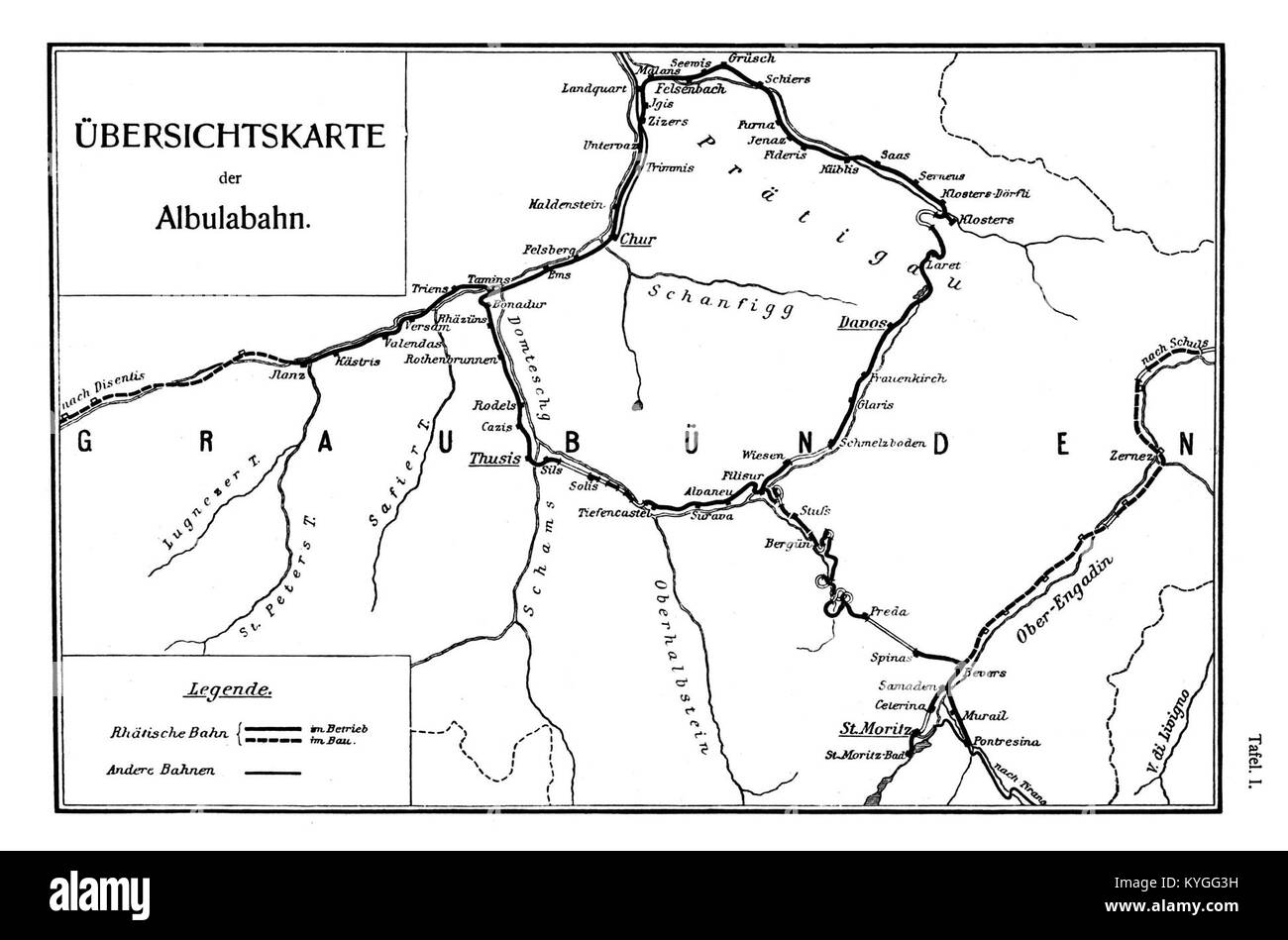 Roell-1912 Karte der Schweizerisch Albulabahn Räthischen Banque D'Images