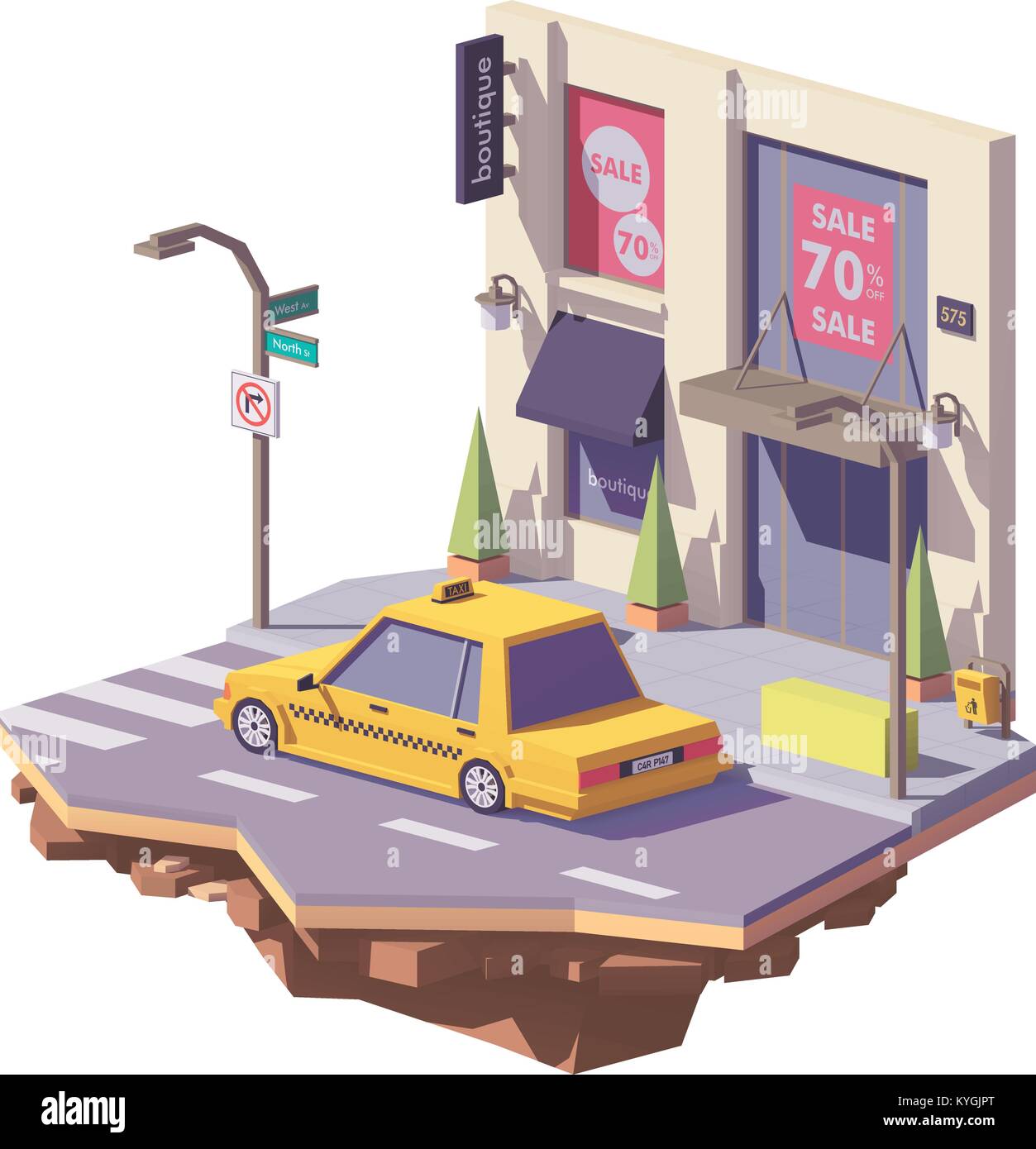 Vector poly voiture de taxi jaune bas Illustration de Vecteur