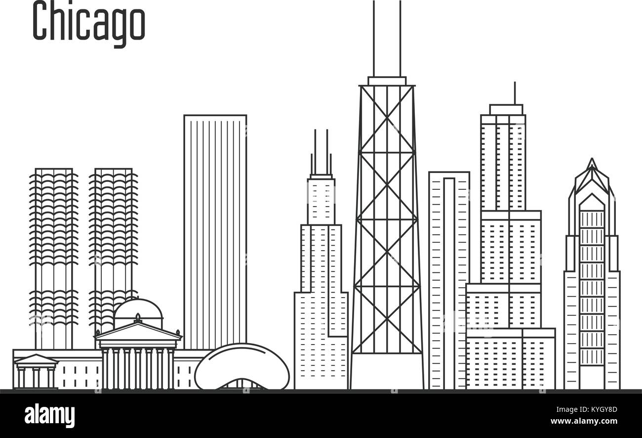 Chicago skyline - centre-ville paysage urbain, sites touristiques de la ville dans le style de chemise Illustration de Vecteur