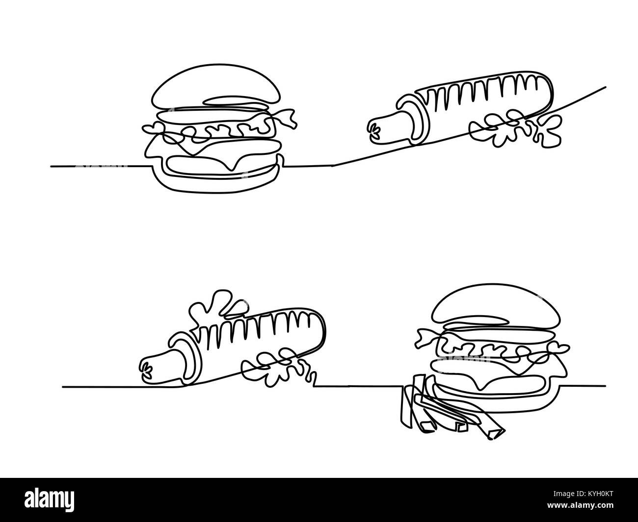 Set big continue Hamburger avec frites Illustration de Vecteur