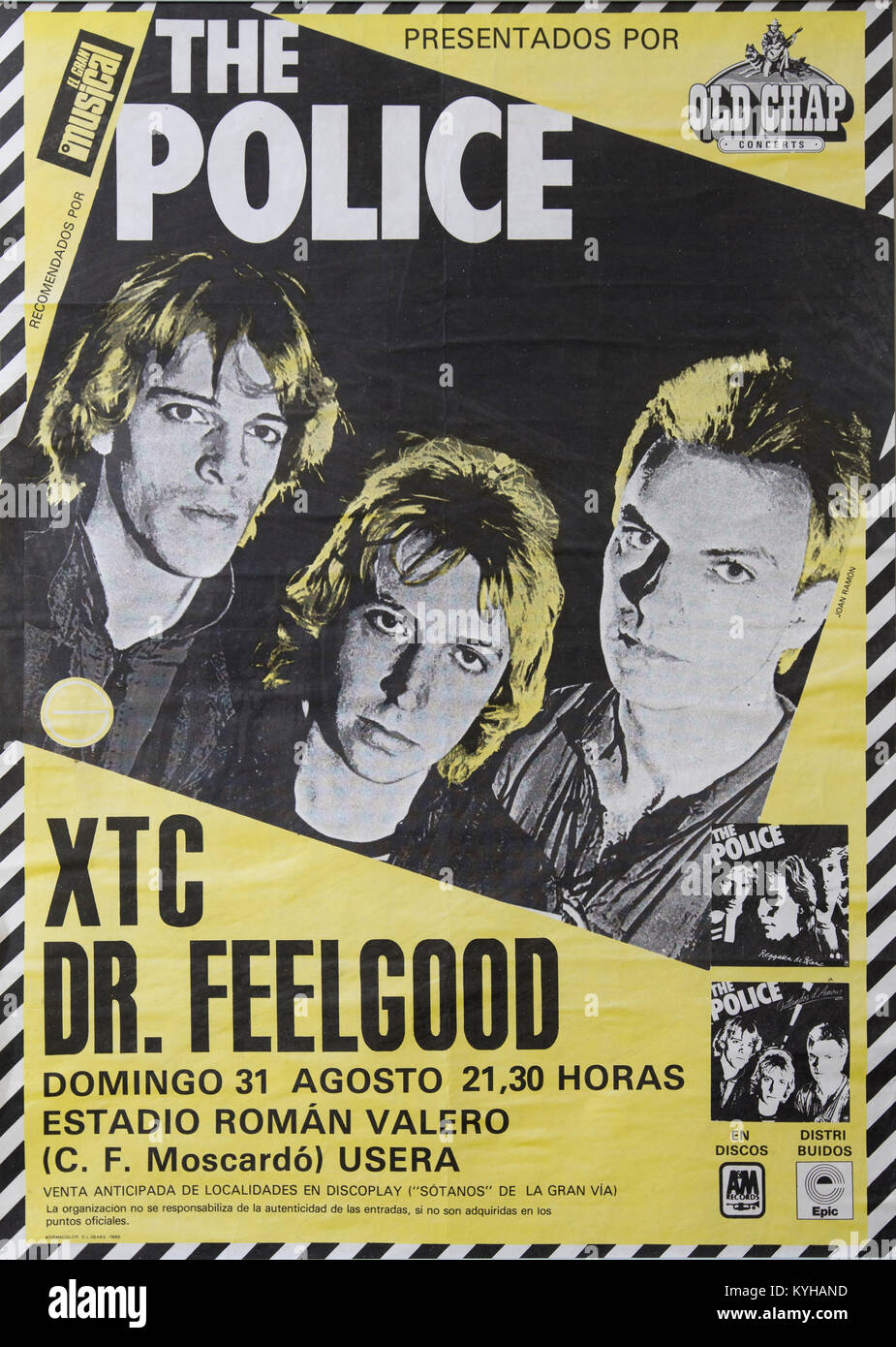 The police, Sting, Stewart Copeland et Andy Summers, affiche de concert musical. Événement de la vie à Madrid 1980 Banque D'Images