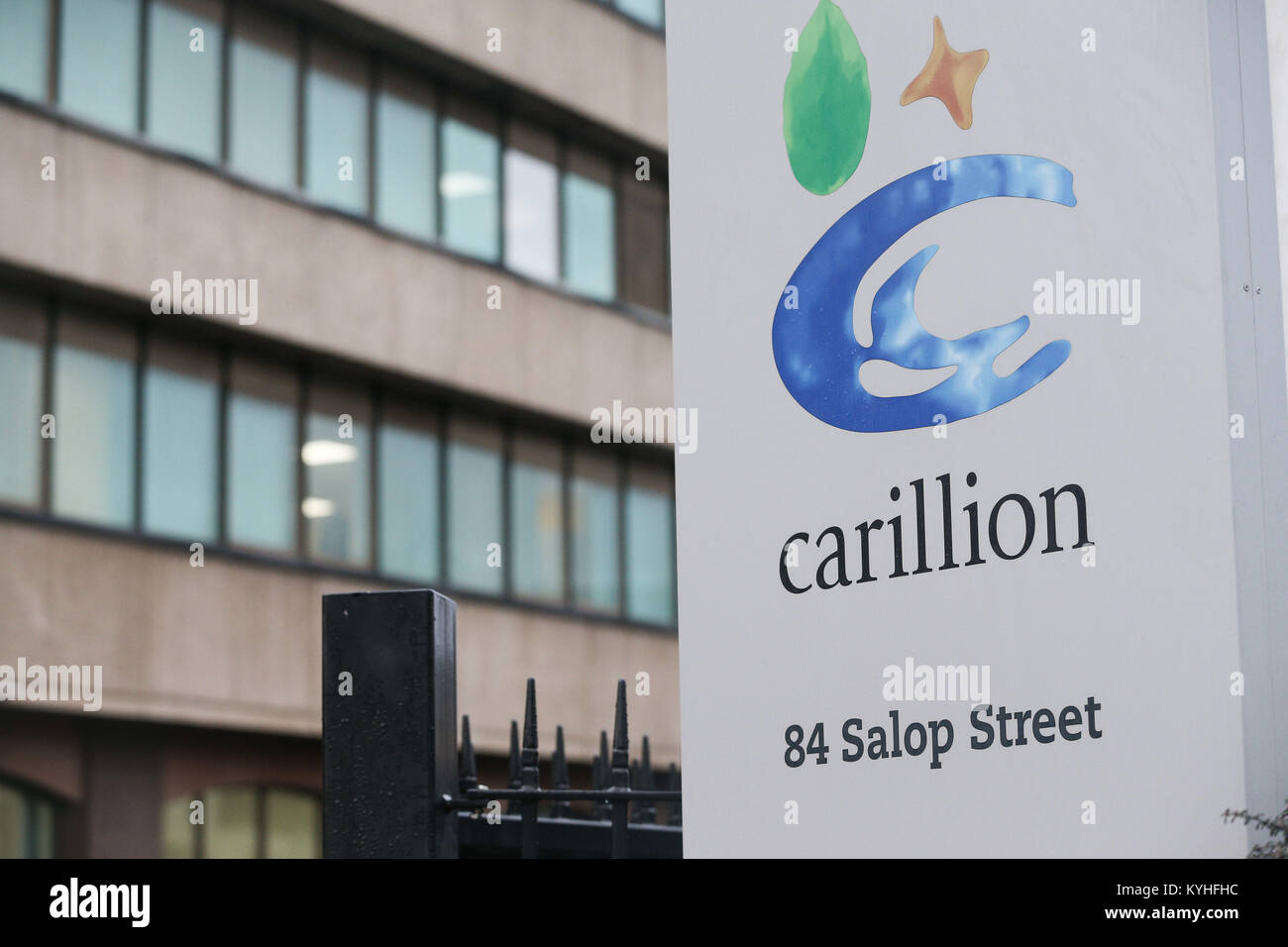 Une vue générale des bureaux de Carillion plc à Wolverhampton, comme le gouvernement l'a dit, tout le personnel de Carillion devrait encore venir travailler et "ceux qui reçoivent déjà leurs pensions continueront à recevoir des paiements", suite à l'effondrement du géant de la construction. Banque D'Images
