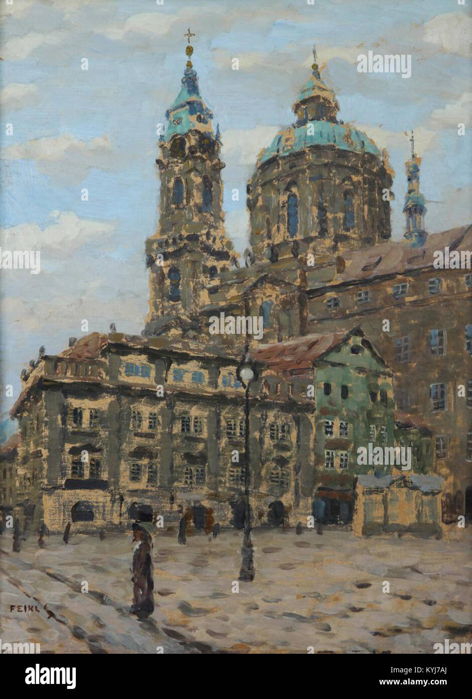 Montre l'Église de Nicolas (Kostel sv. Mikuláše) à Malá Strana, Prague, soulignant l'architecture baroque et l'importance religieuse historique. Banque D'Images