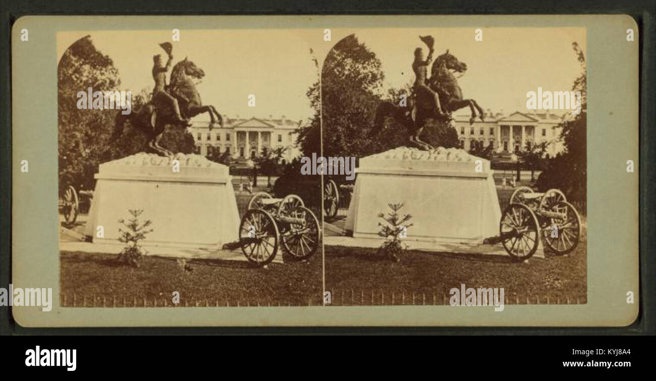 La statue d'Andrew Jackson sur Lafayette Square, Washington, DC, représente le septième président des États-Unis à cheval, mettant en évidence la commémoration historique et la sculpture publique américaine du XIXe siècle. Banque D'Images