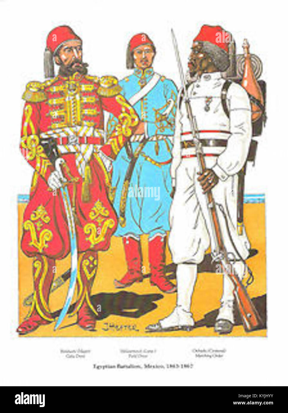 Document historique décrivant la participation du bataillon soudanais au Mexique de 1863 à 1867, servant sous l'empereur Maximilien Ier pendant le second Empire mexicain. Banque D'Images