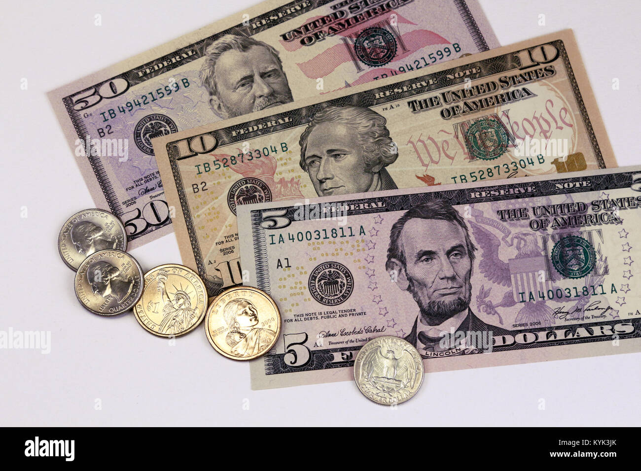 Dollars US, les billets et les pièces Banque D'Images
