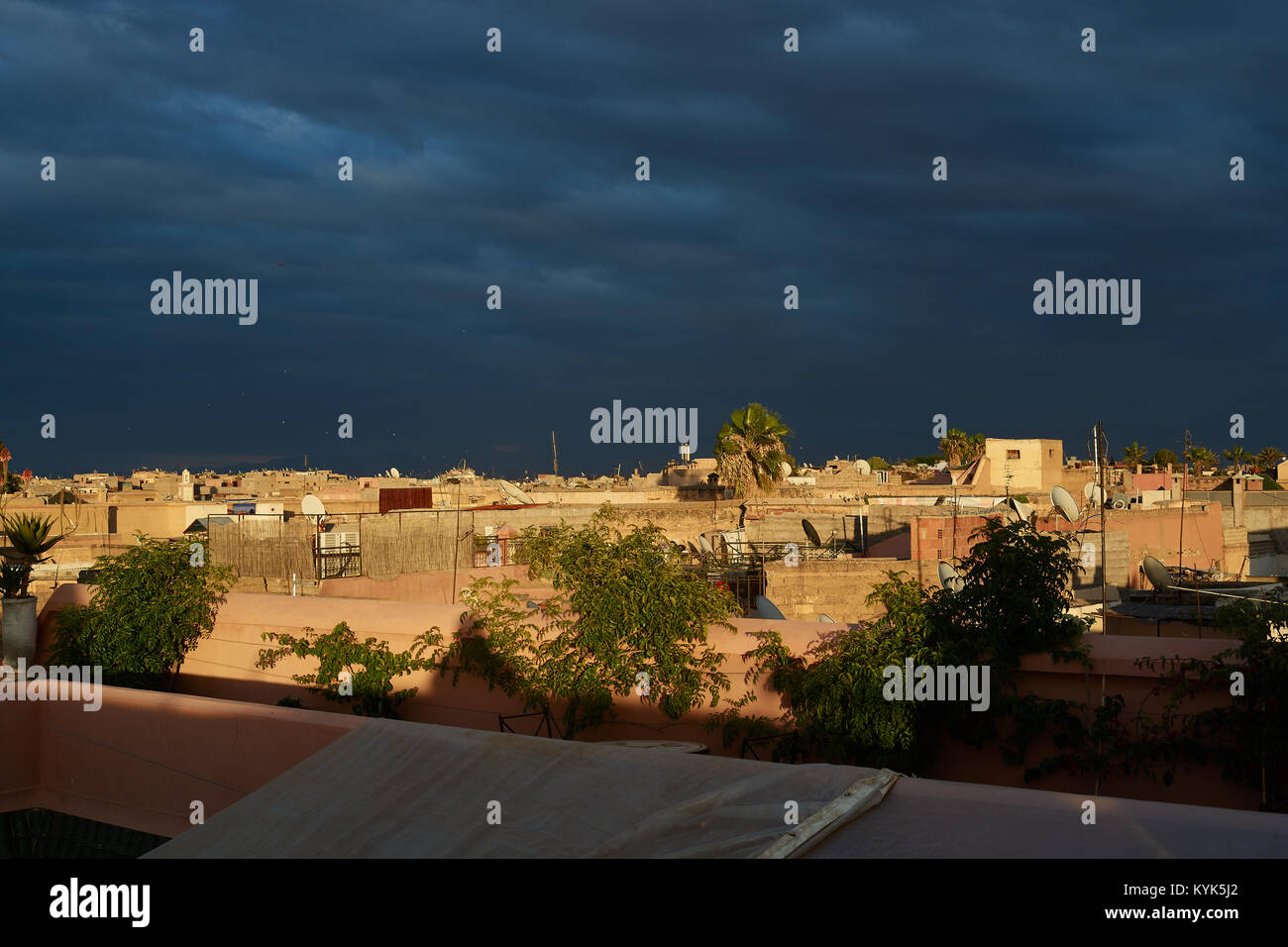 Coucher de soleil sur Medina, Marrakech, Maroc Banque D'Images