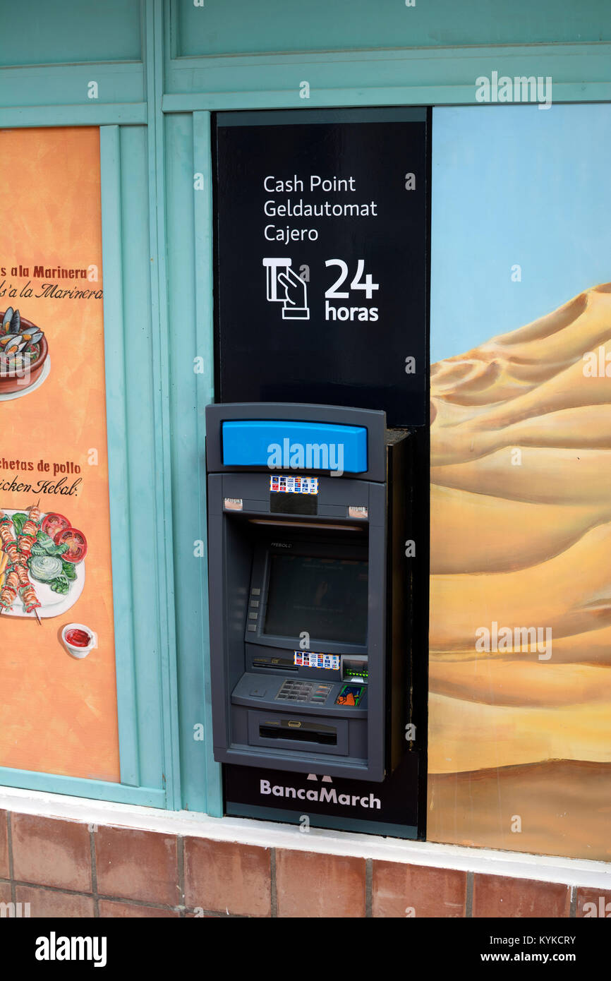 Banca March cash machine ATM, Lanzarote, îles Canaries, Espagne. Banque D'Images