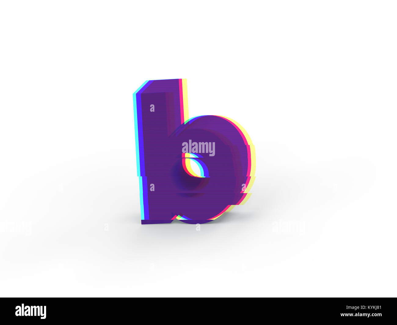 3D réaliste glitch lettre minuscule b avec soft shadow isolé sur fond blanc - La sélection du chemin de fichier. Banque D'Images
