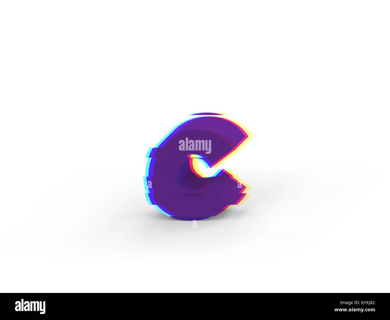 3D réaliste glitch lettre minuscule c avec soft shadow isolé sur fond blanc - La sélection du chemin de fichier. Banque D'Images
