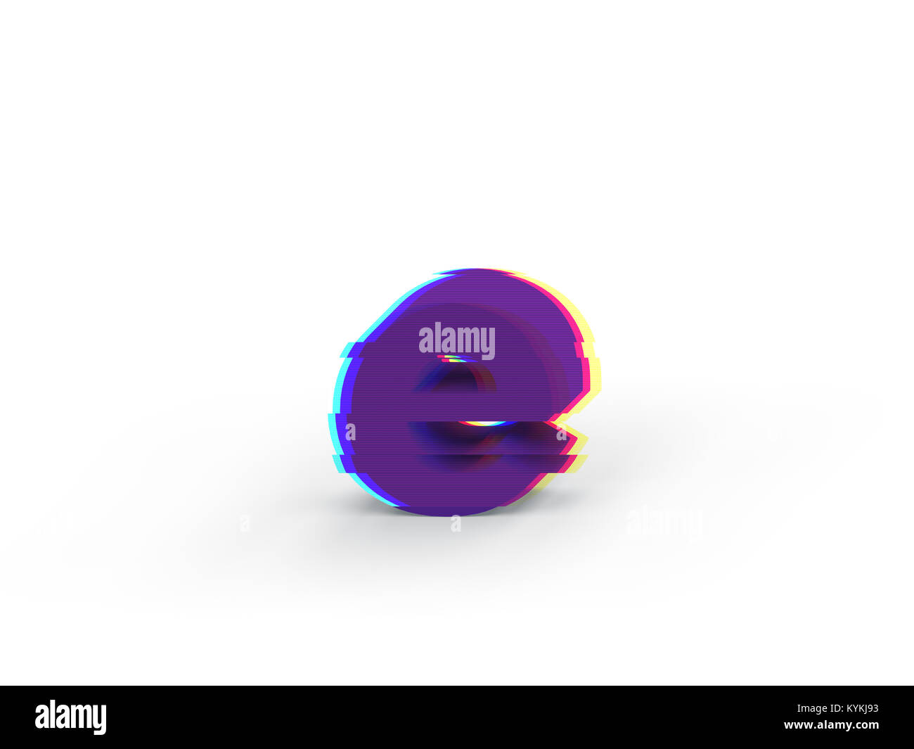 3D réaliste glitch lettre minuscule e avec soft shadow isolé sur fond blanc - La sélection du chemin de fichier. Banque D'Images