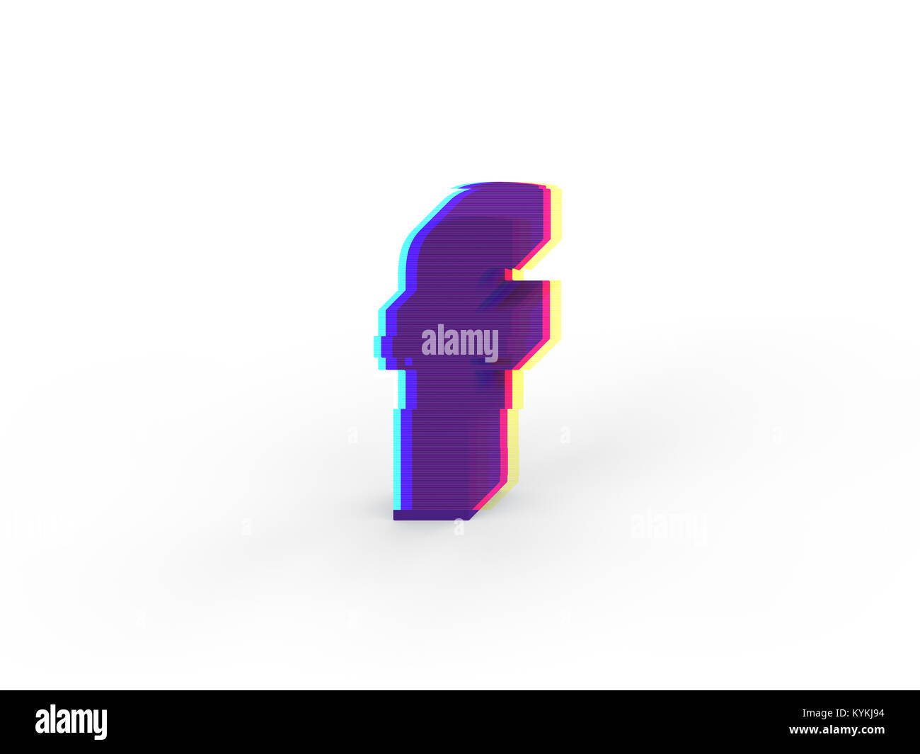 3D réaliste glitch lettre minuscule f avec soft shadow isolé sur fond blanc - La sélection du chemin de fichier. Banque D'Images