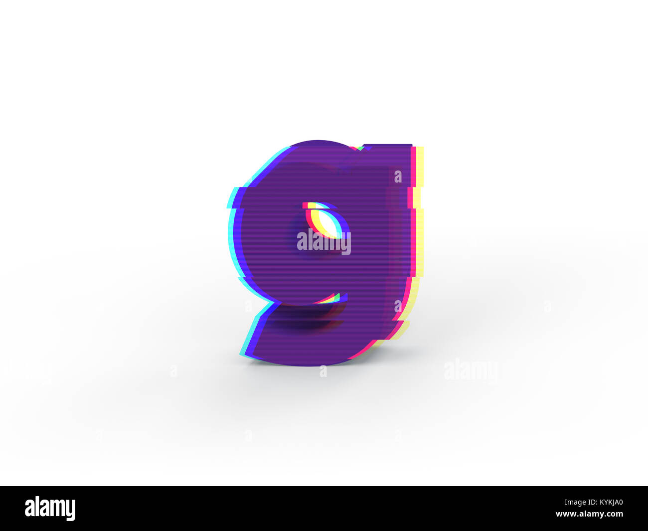 3D réaliste glitch lettre minuscule g avec soft shadow isolé sur fond blanc - La sélection du chemin de fichier. Banque D'Images