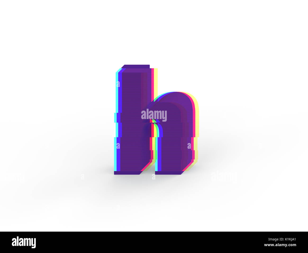 3D réaliste glitch lettre minuscule h avec soft shadow isolé sur fond blanc - La sélection du chemin de fichier. Banque D'Images