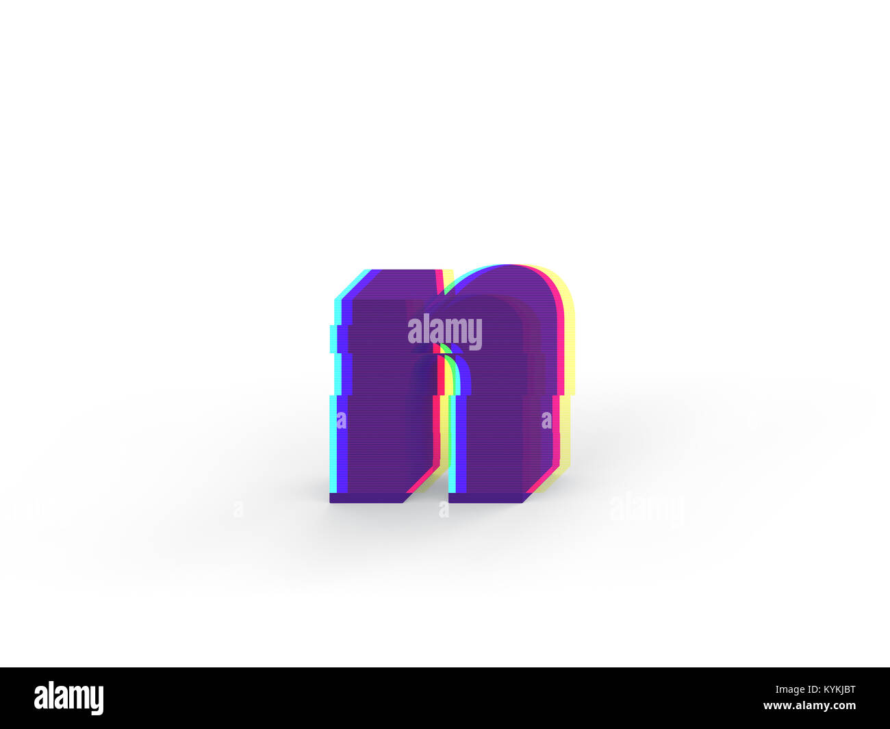 3D réaliste glitch lettre minuscule n avec soft shadow isolé sur fond blanc - La sélection du chemin de fichier. Banque D'Images