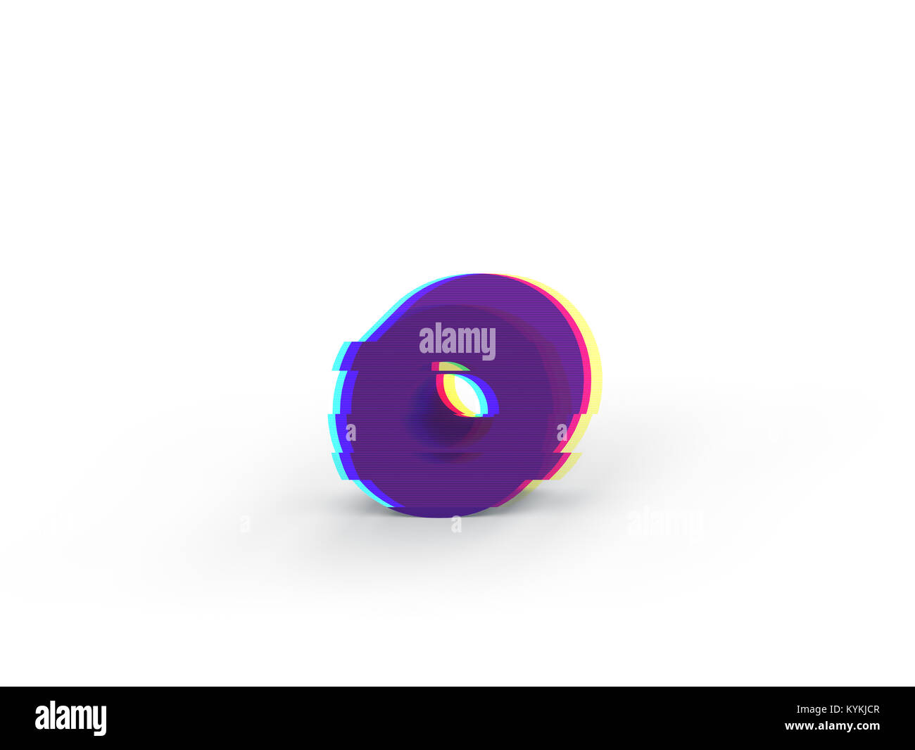 3D réaliste glitch lettre minuscule o avec soft shadow isolé sur fond blanc - La sélection du chemin de fichier. Banque D'Images