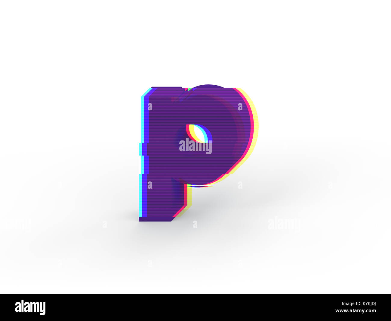 3D réaliste glitch lettre minuscule p avec soft shadow isolé sur fond blanc - La sélection du chemin de fichier. Banque D'Images