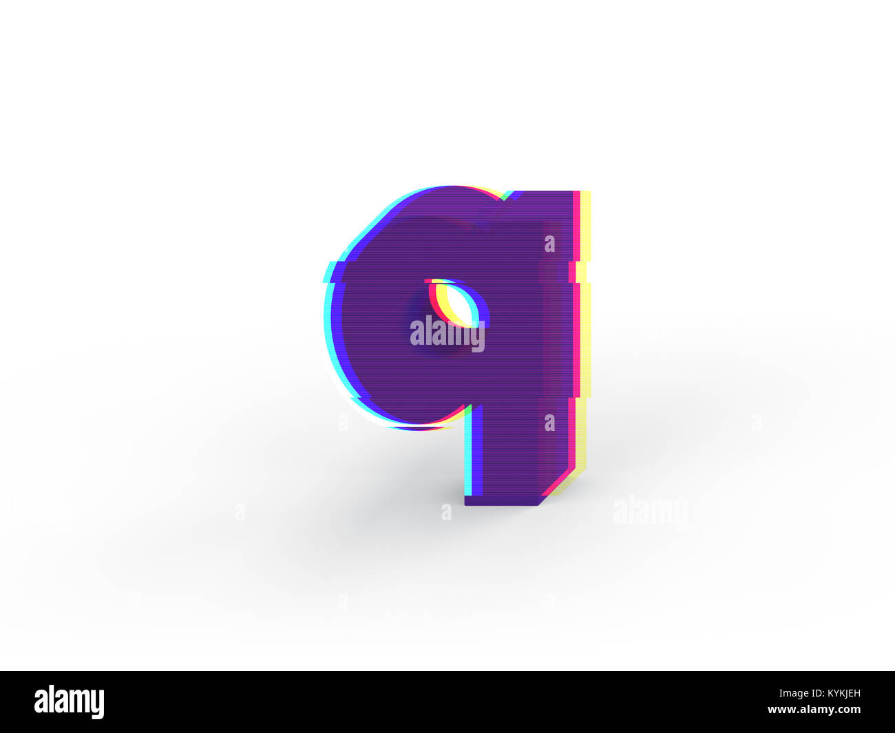 3D réaliste glitch lettre minuscule q avec soft shadow isolé sur fond blanc - La sélection du chemin de fichier. Banque D'Images