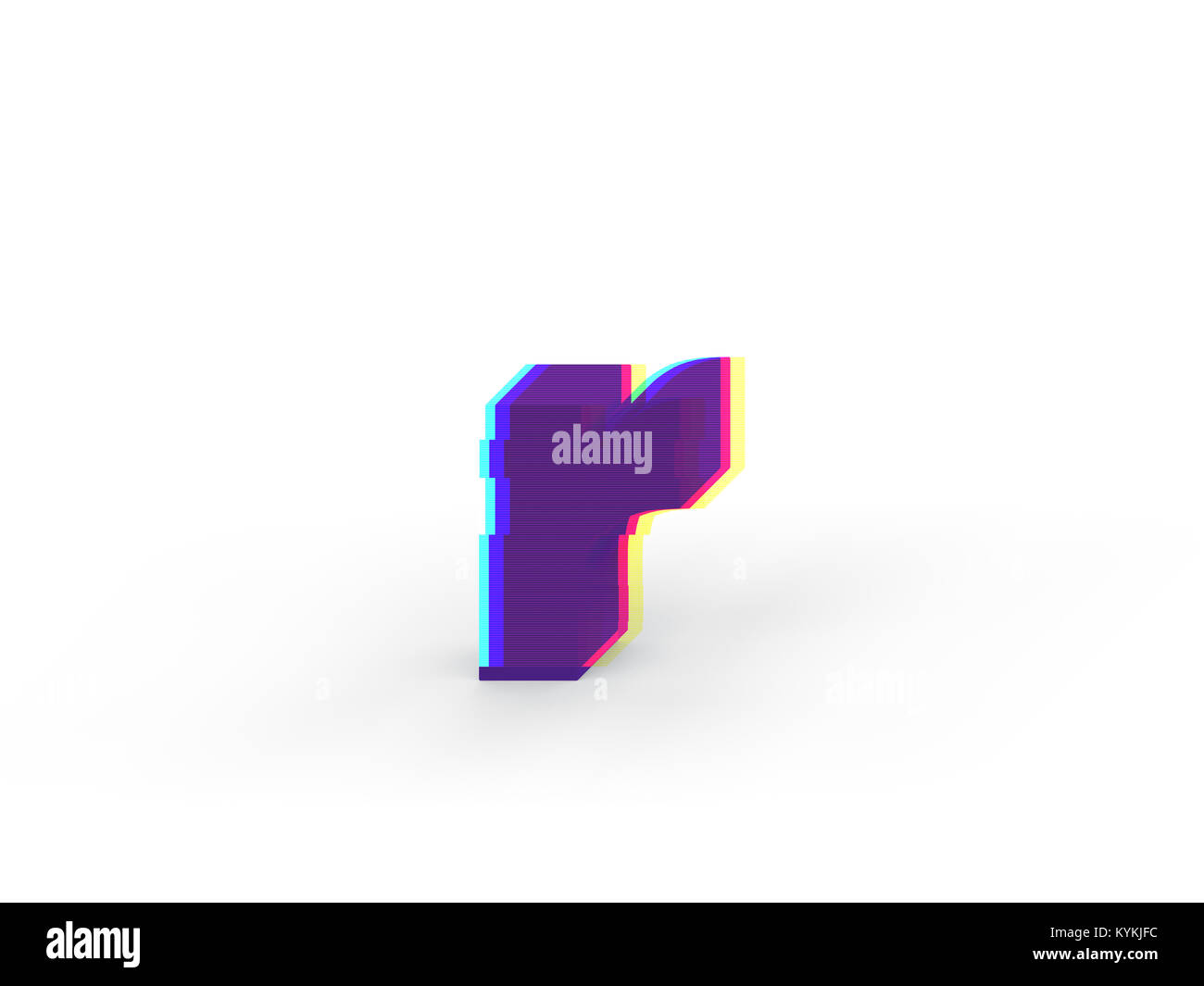 3D réaliste glitch lettre minuscule r avec soft shadow isolé sur fond blanc - La sélection du chemin de fichier. Banque D'Images