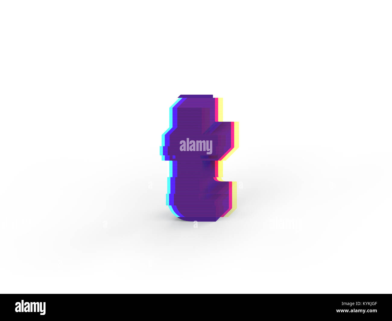 3D réaliste glitch lettre minuscule t avec soft shadow isolé sur fond blanc - La sélection du chemin de fichier. Banque D'Images