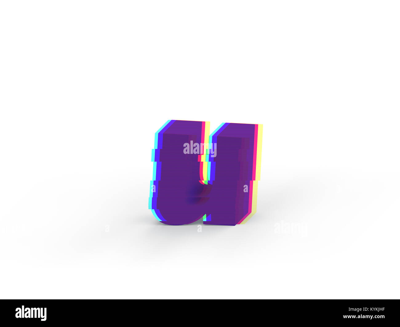 3D réaliste glitch lettre minuscule u avec une ombre douce isolé sur fond blanc - La sélection du chemin de fichier. Banque D'Images