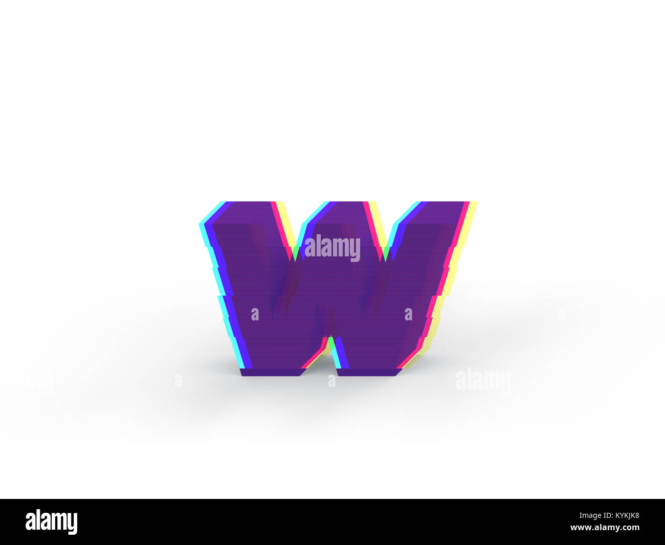 3D réaliste glitch lettre minuscule w avec soft shadow isolé sur fond blanc - La sélection du chemin de fichier. Banque D'Images