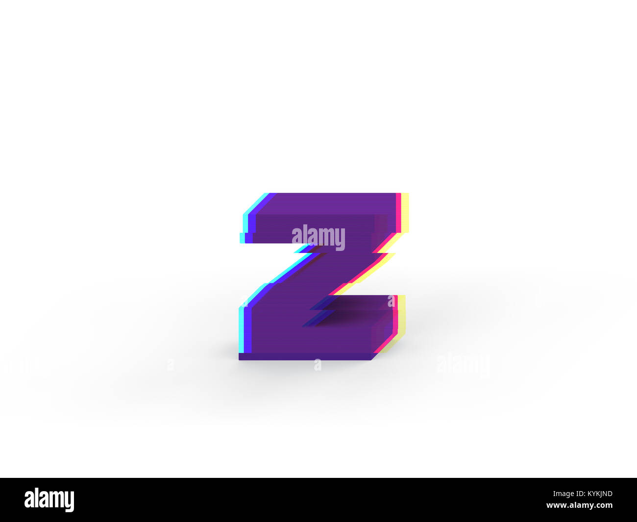 3D réaliste glitch lettre minuscule z avec soft shadow isolé sur fond blanc - La sélection du chemin de fichier. Banque D'Images
