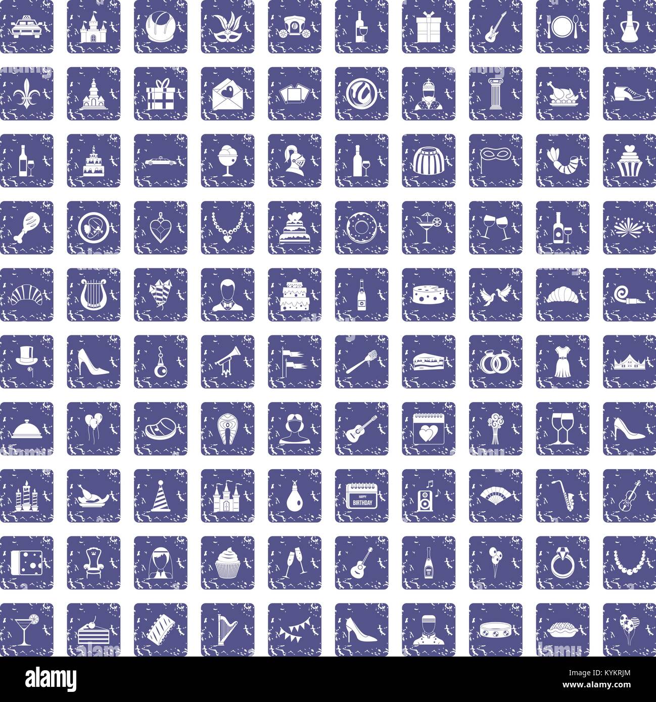 Banquet 100 icons set grunge sapphire Illustration de Vecteur