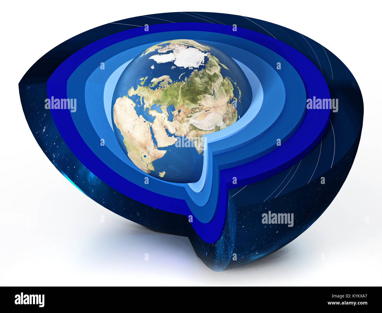 Les niveaux de l'atmosphère de la terre schéma. 3D illustration. Banque D'Images
