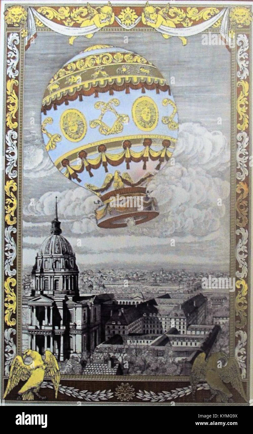 Une illustration représentant une montgolfière des débuts, un morceau emblématique de l'histoire de l'aviation. Cette image, tirée d'un manuel historique, capture l'essence de la technologie des débuts du vol et son rôle dans l'élaboration de l'aviation moderne. Banque D'Images