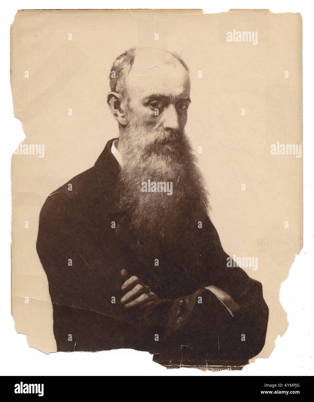 Portrait de William Morris Hunt, peintre et muraliste américain, connu pour ses contributions au XIXe siècle L'image met en valeur son apparence distinctive, avec une barbe complète et une moustache. Banque D'Images