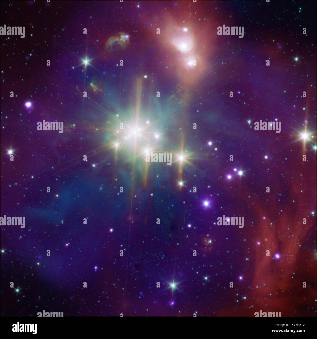Image composite du Coronet Cluster, situé dans la Corona Australis, capturée par le télescope Chandra, montrant une région de formation d'étoiles. Banque D'Images