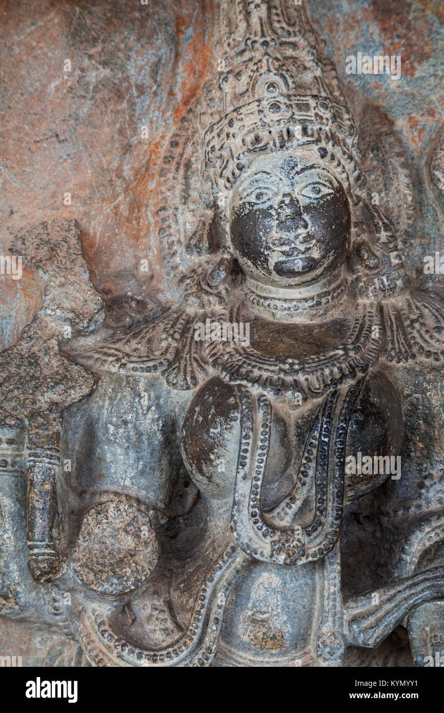 L'Inde, Karnataka, Belur, Temple Chennakeshava, détail Banque D'Images