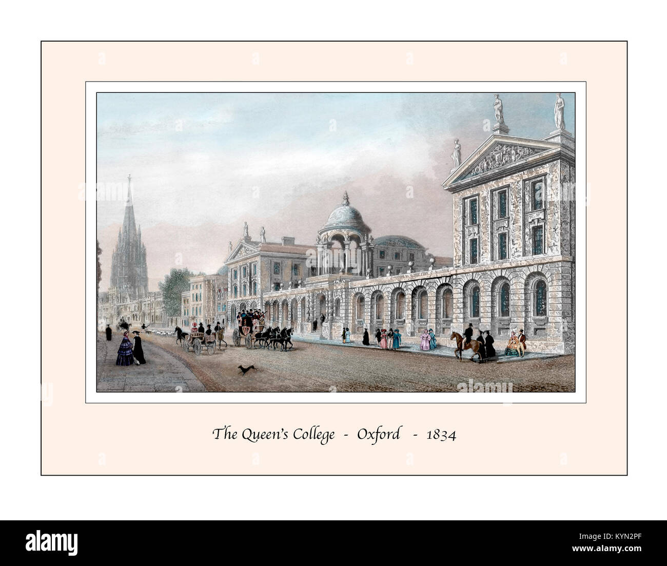 Le Queen's College Oxford Conception originale basée sur une gravure du xixe siècle Banque D'Images
