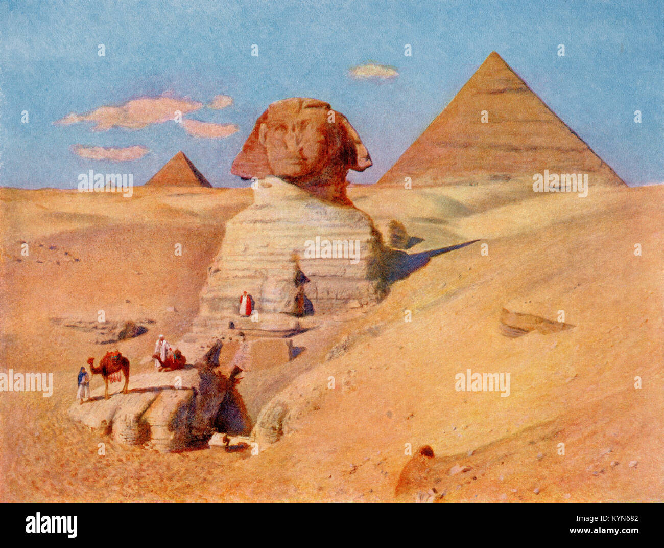Le grand Sphinx dans la pyramide de Gizeh, Karnak temple complexe, Le Caire, Égypte. Une sculpture massive en général d'avis qu'elles représentent le Pharaon Khafré. Des merveilles du monde, publié vers 1920. Banque D'Images