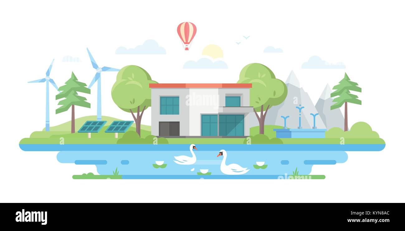 Paysage avec un étang - une télévision moderne style design vector illustration Illustration de Vecteur