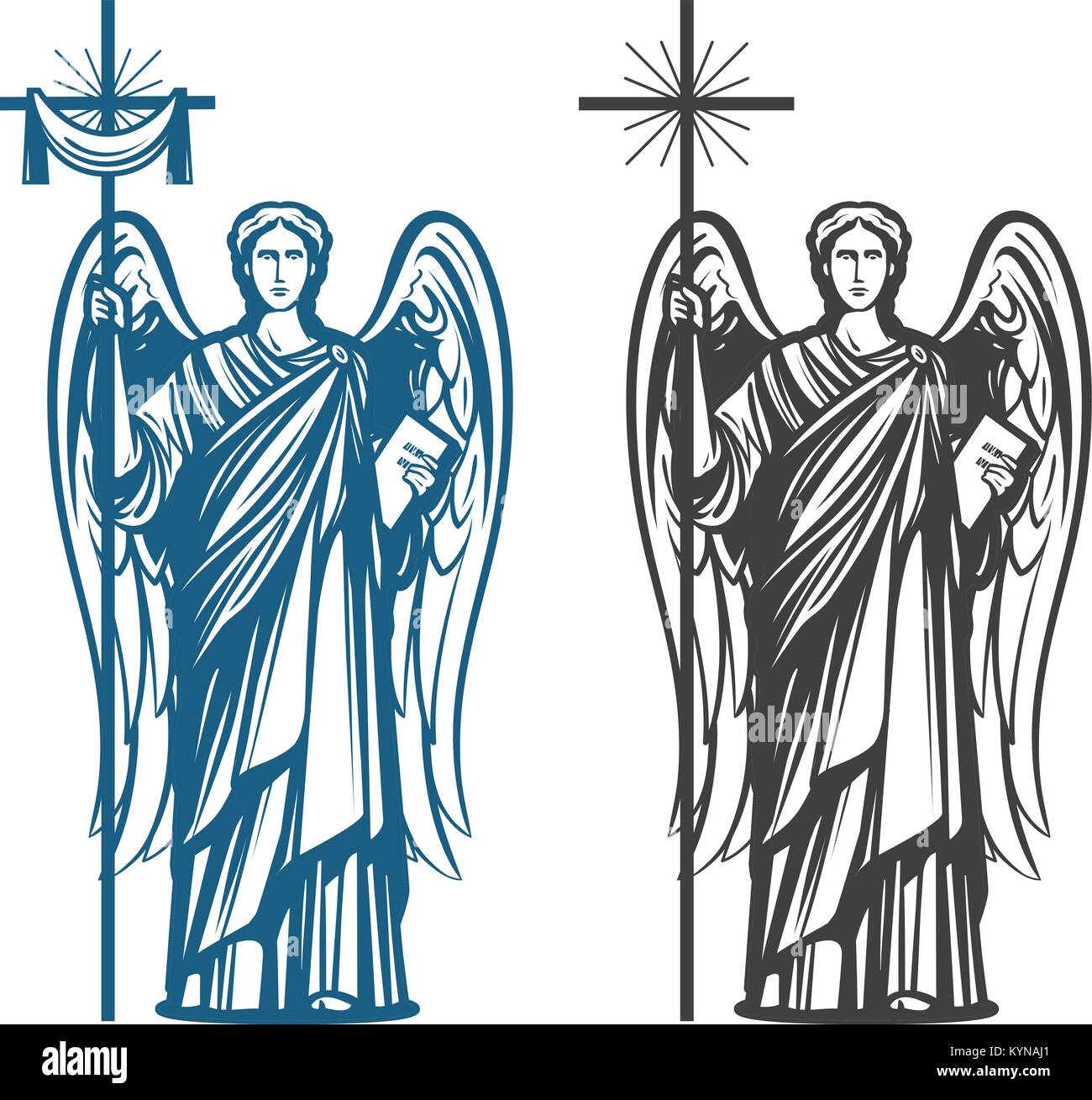 Ange, avec des ailes de l'Archange. Bible, religion, croyance, culte concept. Sketch Vintage vector illustration Illustration de Vecteur