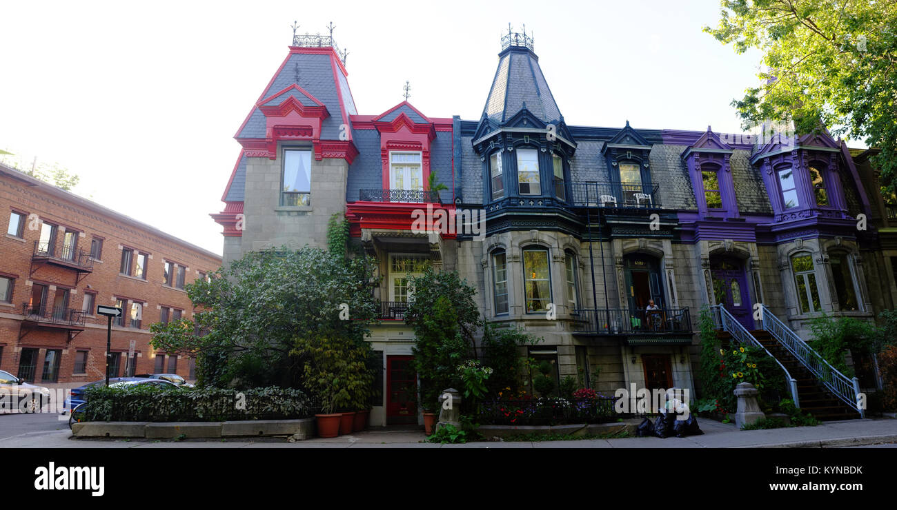 Bâtiments victoriens sur Rue du Square Saint Louis face à Saint-Louis à Montréal, Canada. Banque D'Images