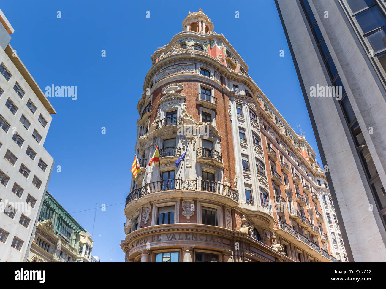 Sa façade est décorée de la Banco de Valencia en Espagne bâtiment Banque D'Images