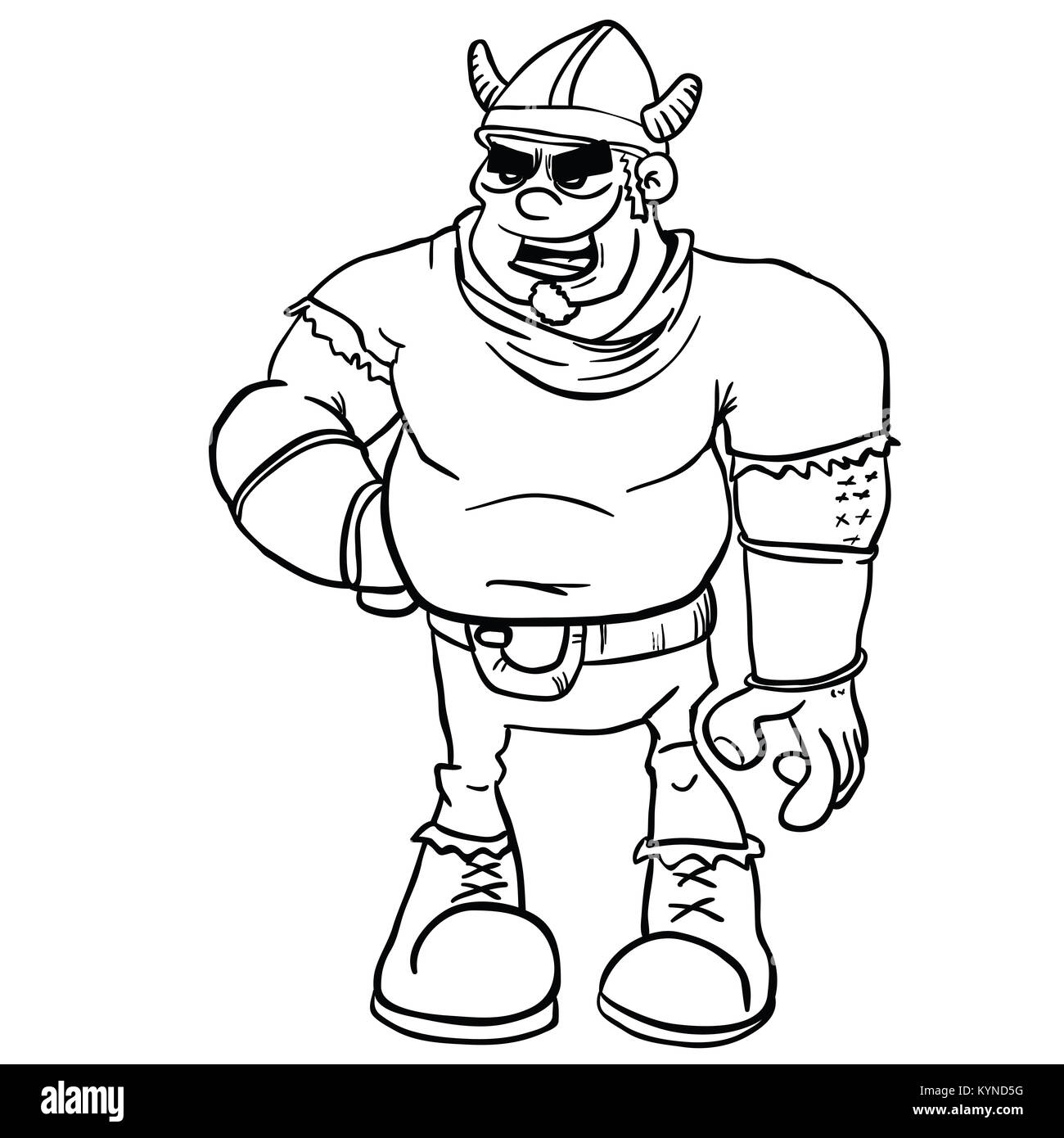 Noir et blanc permanent barbare cartoon illustration isolé sur fond blanc Banque D'Images Noir et blanc permanent barbare cartoon illustration isolé sur fond blanc Banque D'Images