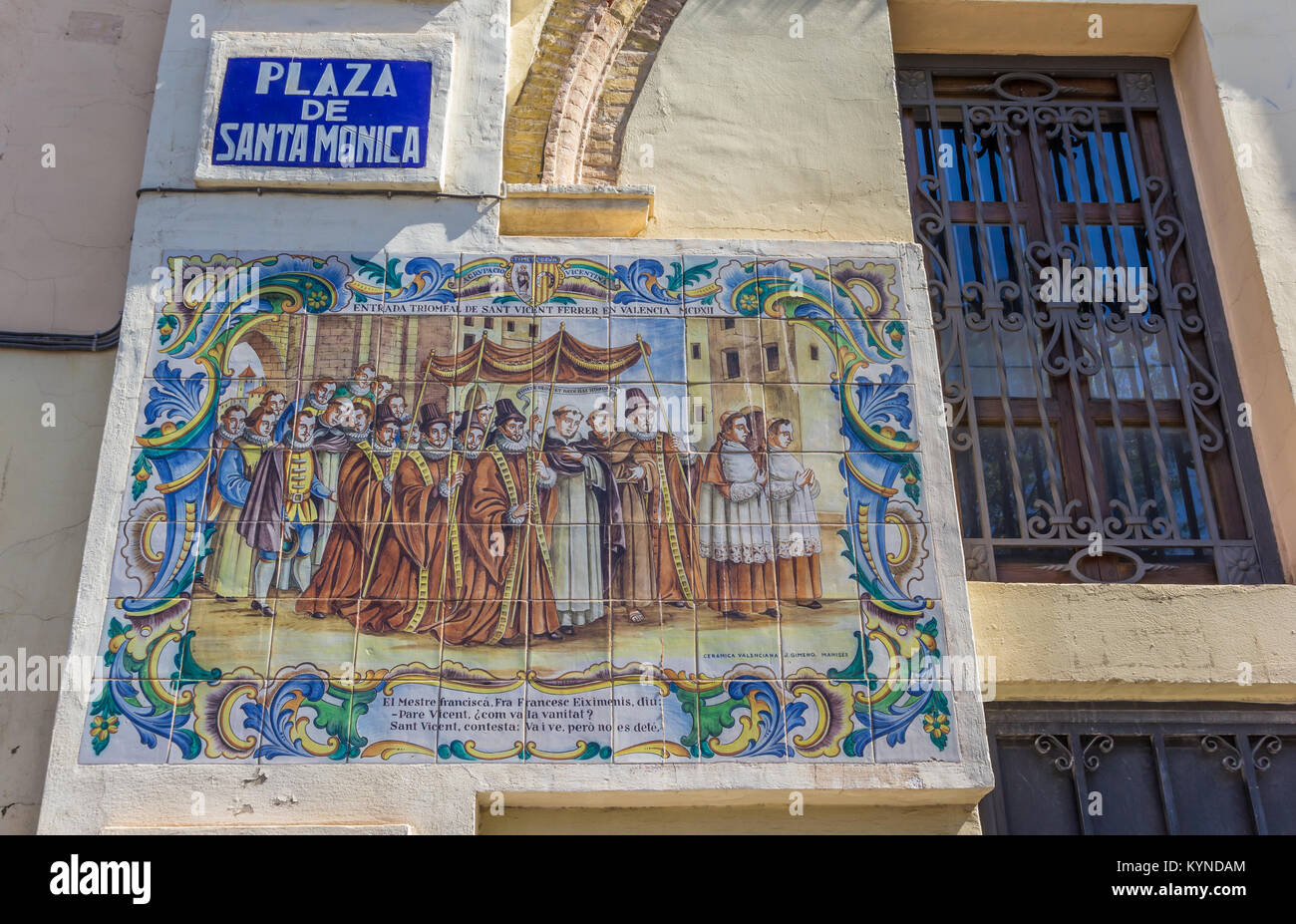 Scène religieuse dans des carreaux de céramique à Valence, Espagne Banque D'Images