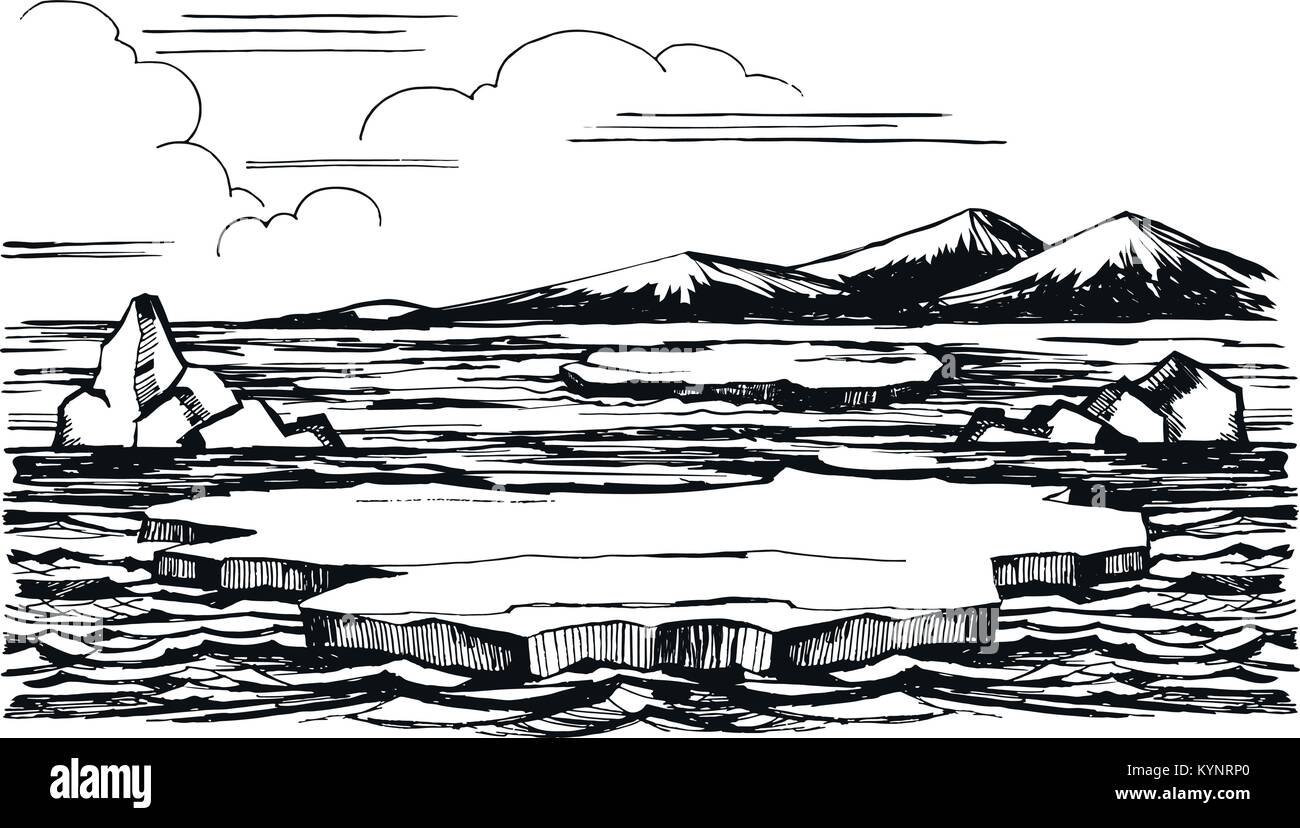 Iceberg croquis dessin animé dessiné à la main Illustration de Vecteur