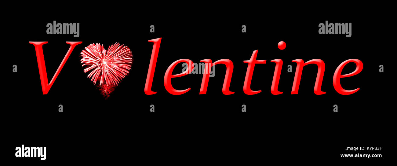 Mot valentine et d'artifice rouge en forme de cœur Banque D'Images