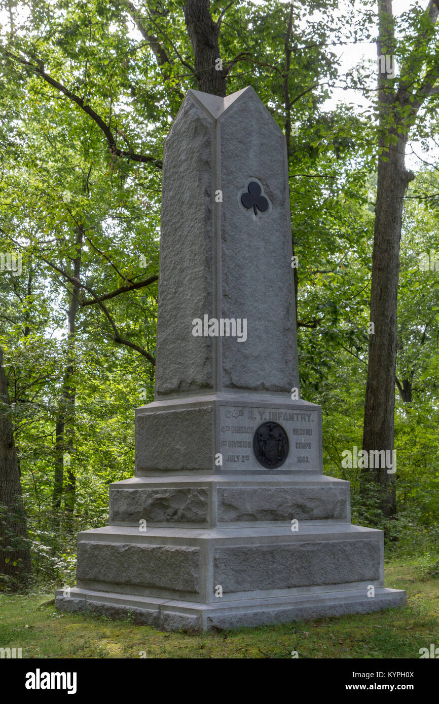 Le 64e d'infanterie de New York Monument, Gettysburg National Military Park, Virginia, United States. Banque D'Images