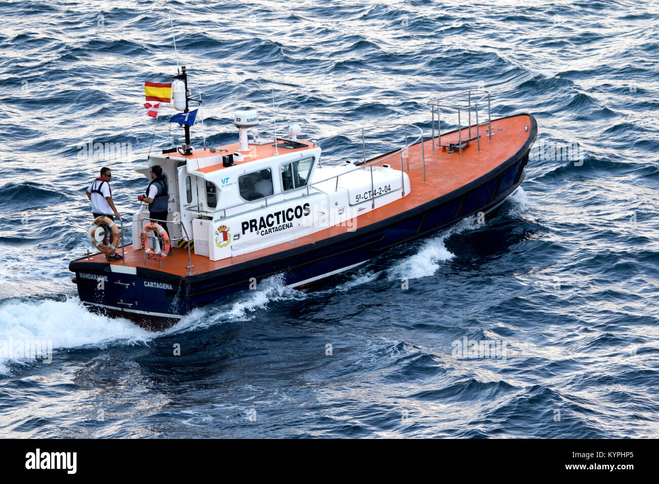 Bateau pilote dans le port de Cartagena Murcia, région du sud de l'Espagne dans la mer Méditerranée en Espagne Banque D'Images